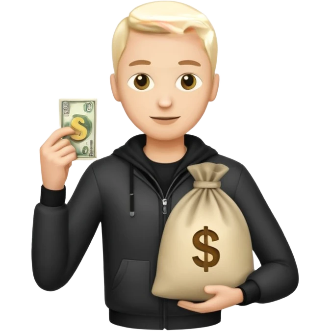 یه آدم قد بلند دزد ایموجی شکل هم باشه یه کیسه پول  گرفته باشه روی کمرشدستش یاشه emoji