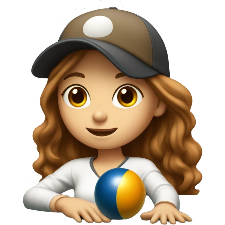 Girl with long brown hair and baseball cap playing pool emoji