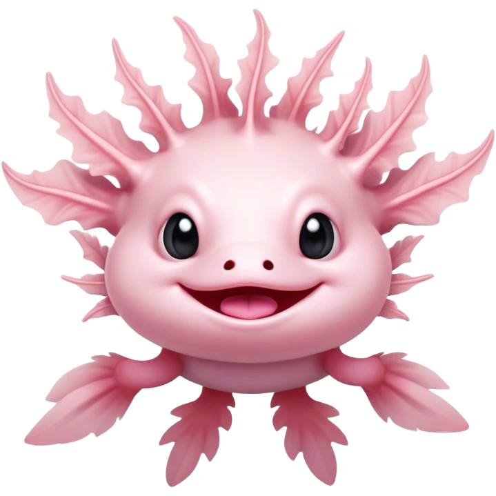 Cinematic Comical Axolotl Portrait Emoji, Head tilted dramatically with an exaggeratedly amused expression, featuring smooth, pale pink skin with ruffled, feathery gills and wide, expressive dark eyes filled with playful disbelief, Simplified yet hilariously expressive features, highly detailed, glowing with a slightly sassy glow, high shine, dramatic yet playful, stylized with an air of cheeky mischief, bright and endearing, soft glowing outline, capturing the essence of a spirited and over-the-top aquatic friend, so meme-worthy it feels like it could side-eye its way into internet fame instantly! emoji