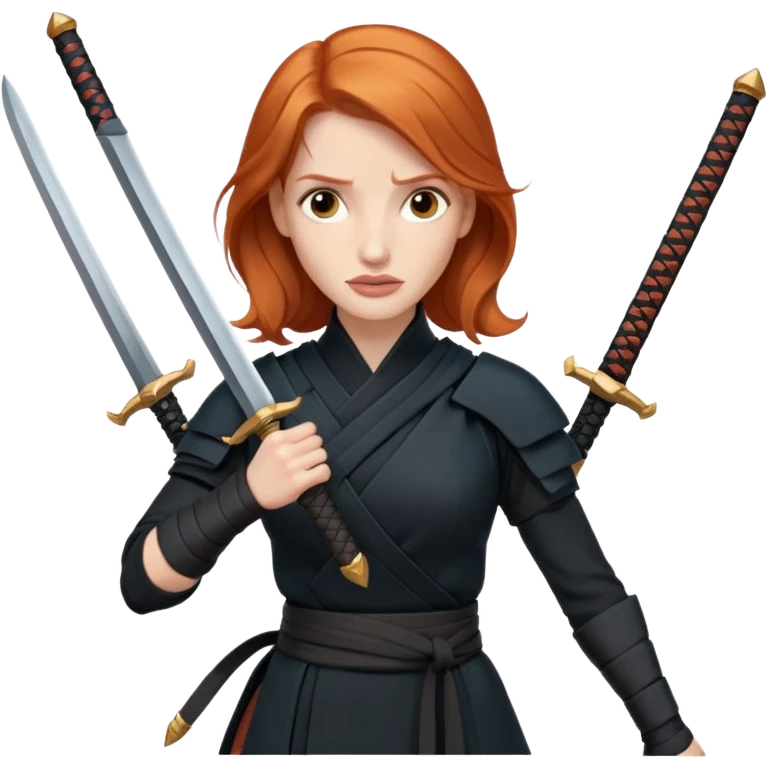 Jessica Chastain, in a ninja position with big swords emoji
