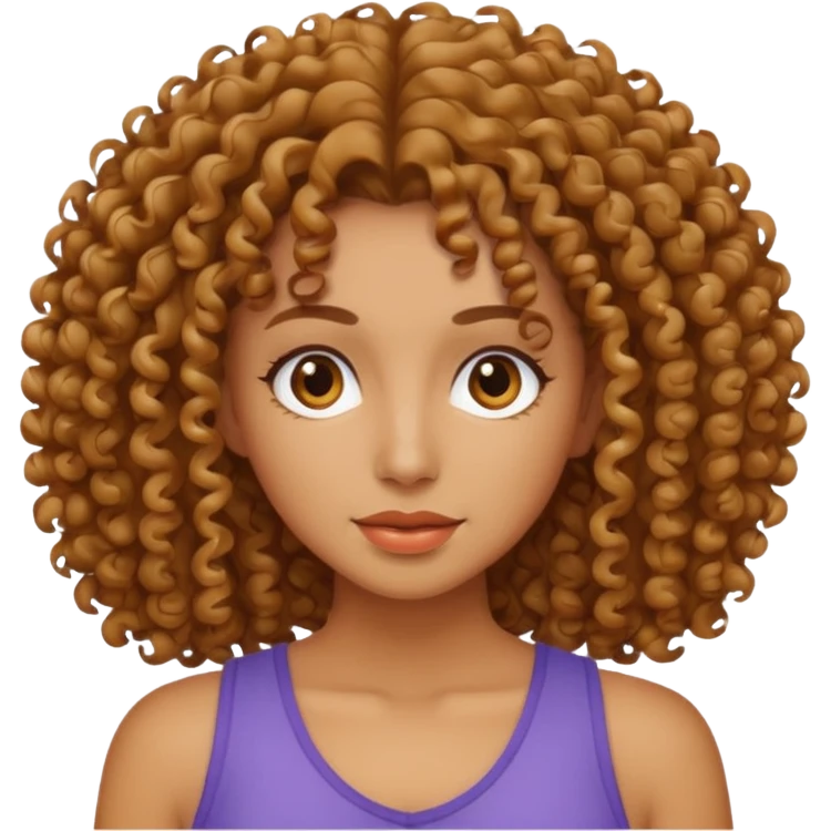 Mujer piel canela y pelo rizado, con un top emoji