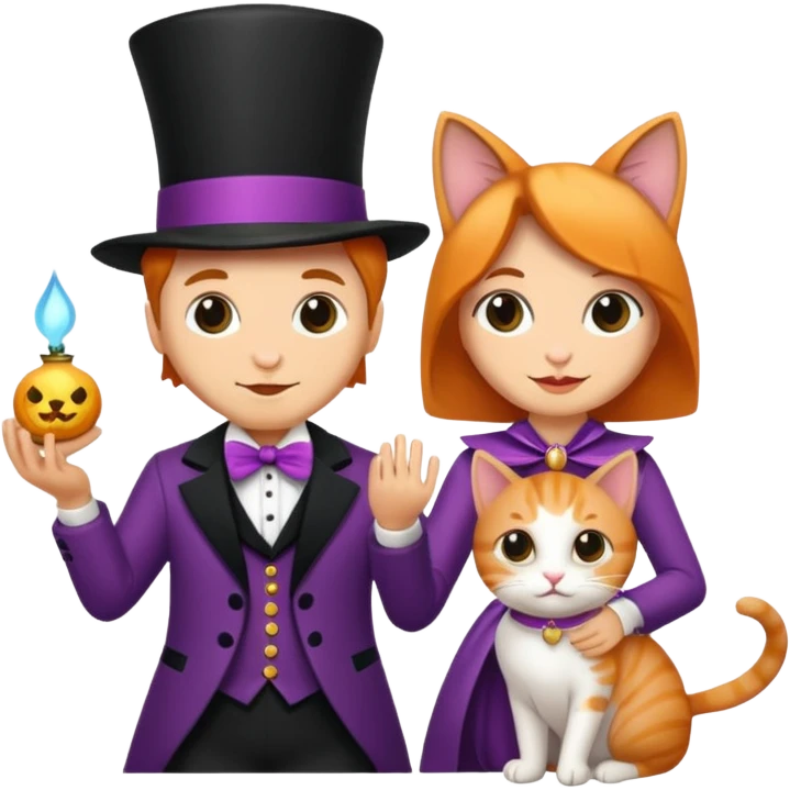 magician couple and their pet cat emoji