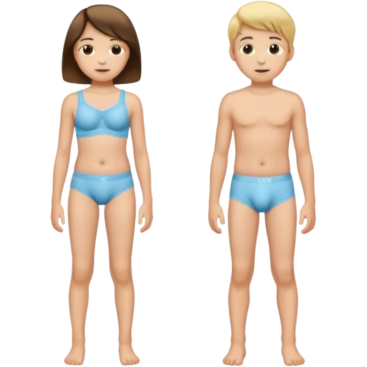 12 year old child girl wearing underwear  standing  with a 12 year old boy emoji