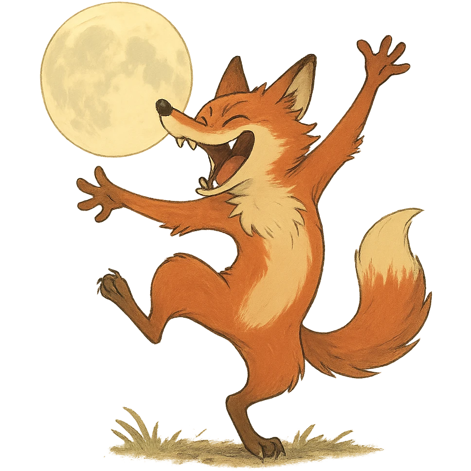 crazy fox dancing under moonlight emoji