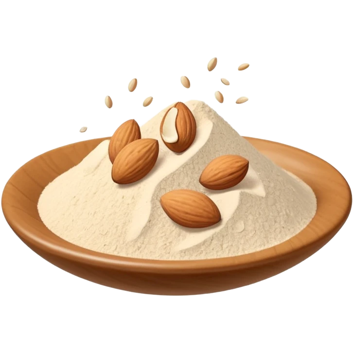 scattered pinch of almond powder, fine and grainy, off-white to pale beige, natural uneven surface, some granules visible, clean 3D rendering, soft light, subtle shadow, no packaging, no anthropomorphic features, transparent background, emoji scale emoji