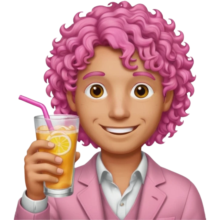 pink curly haired drink holder man  emoji