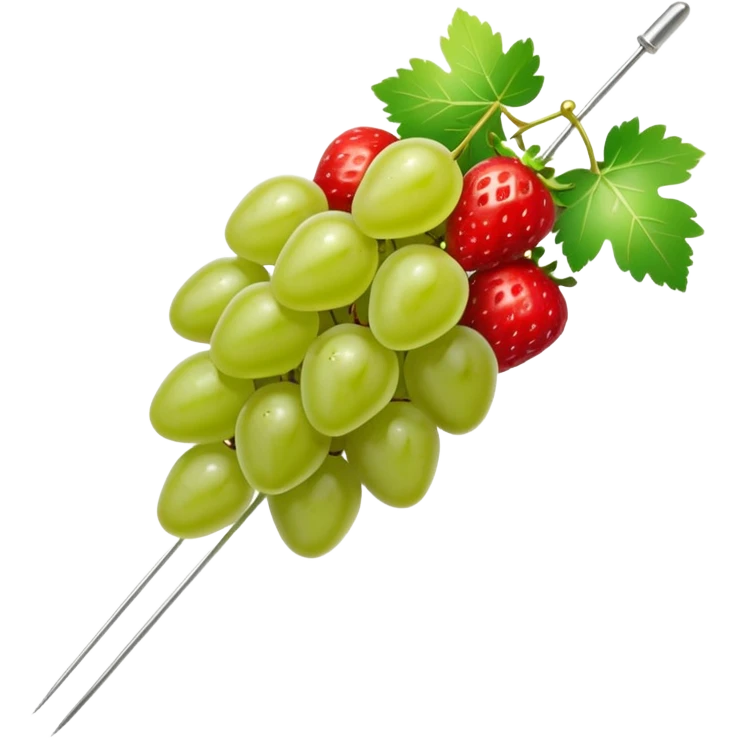 A tanghulu skewer of green grapes and strawberries emoji