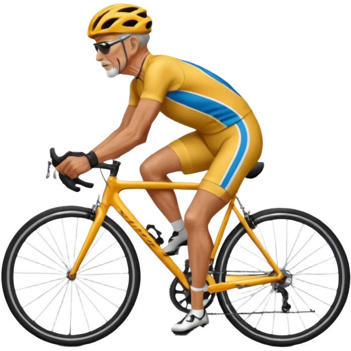 older, 60 year old man in cycling clothes, straddling road bike, heavy-set, graphic design emoji