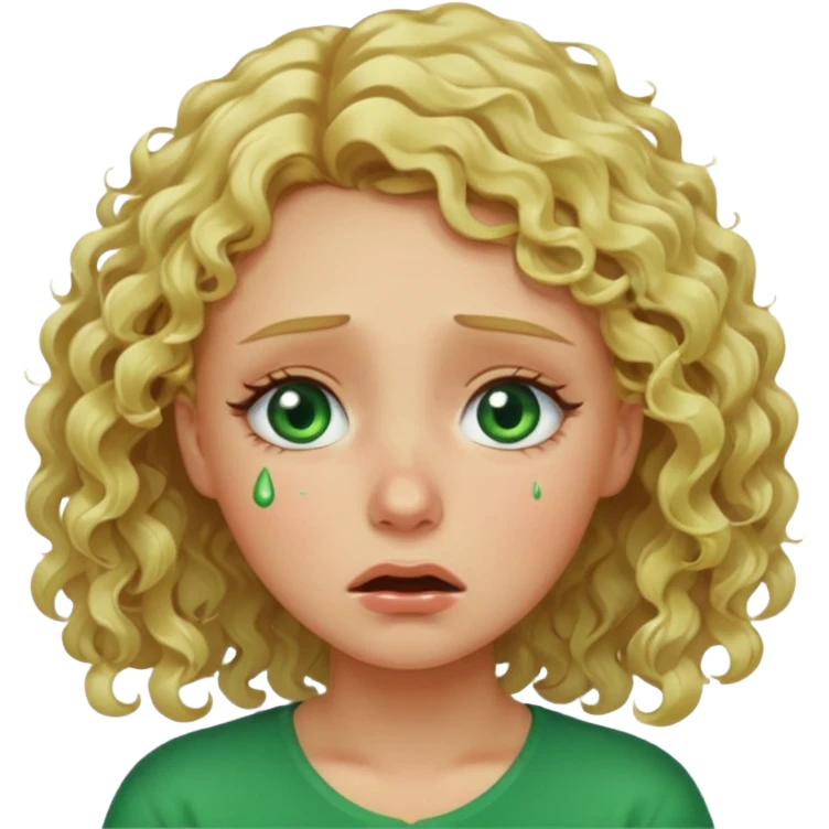 the girl is that criying she has green eyes and blond hair curly emoji
