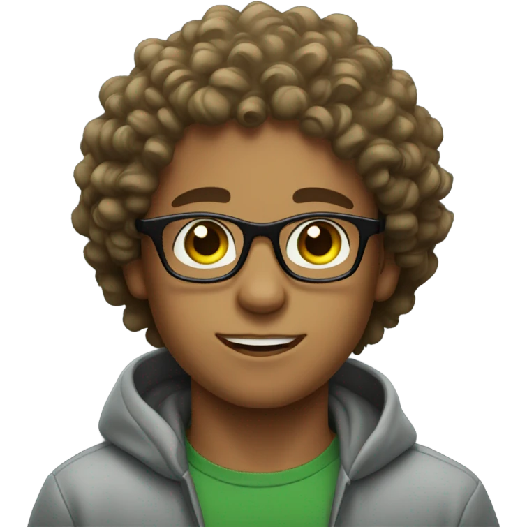 young man with curly hair green eyes and glasses emoji