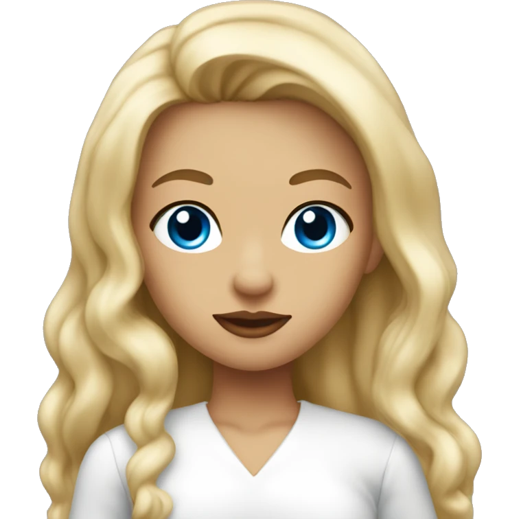 Tanned blonde girl with long hair and blue eyes big lips in white clothes emoji