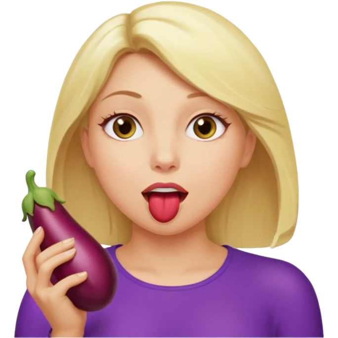 Blonde women stuffing her mouth using her hand with an eggplant emoji