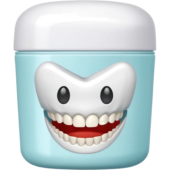 Container inside with dental cap for teeth alignment emoji