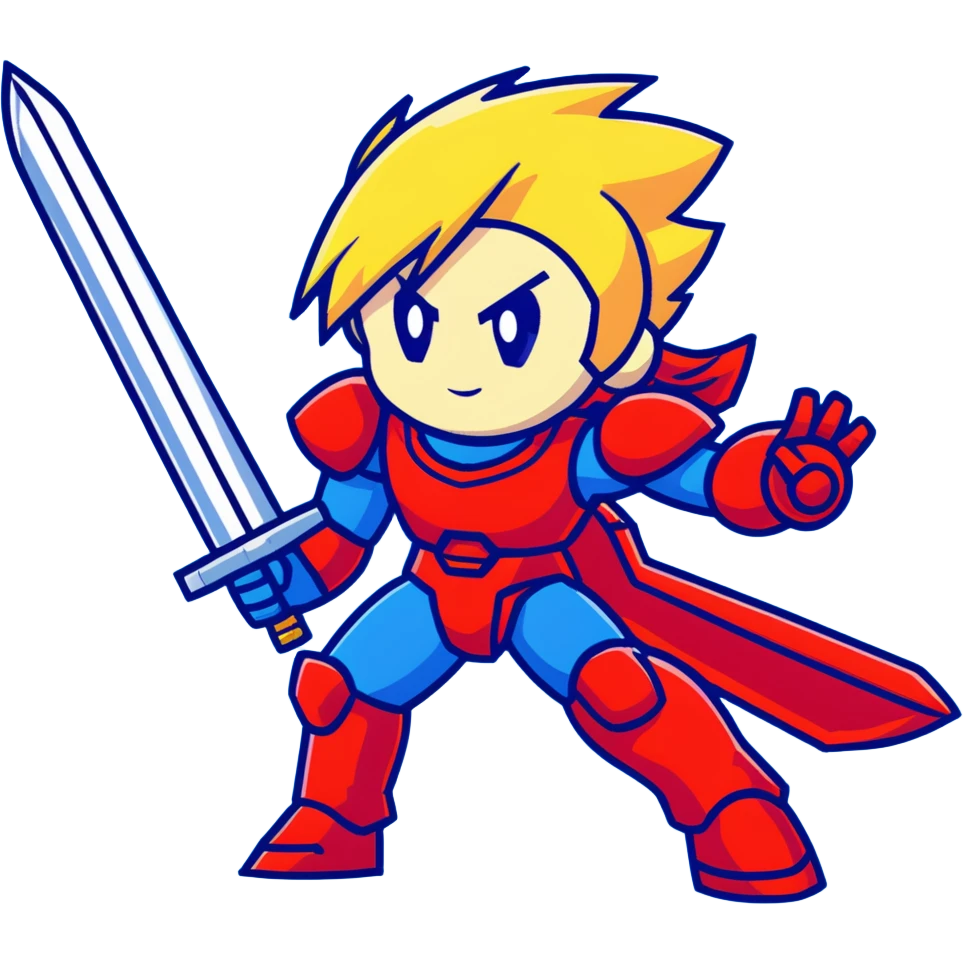 Megaman Zero robot with red armor, blonde hair, and Z-saber sword emoji