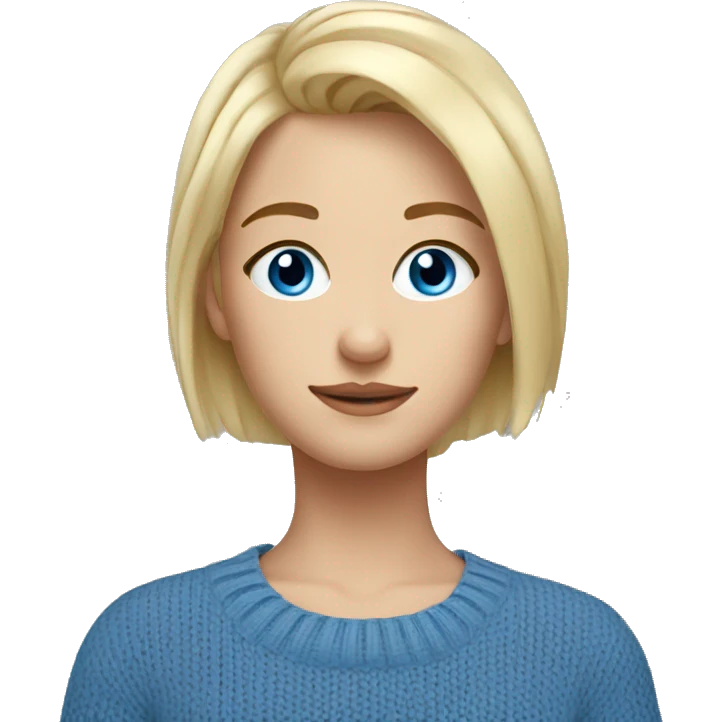 blue eyes short  blonde hair girl blue sweater emoji