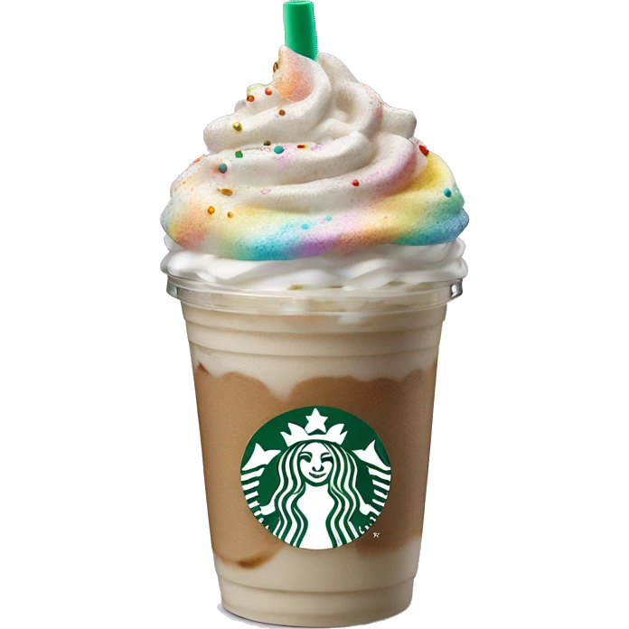 Realistic starbucks unicorn Frappuccino with rainbow sprinkles emoji