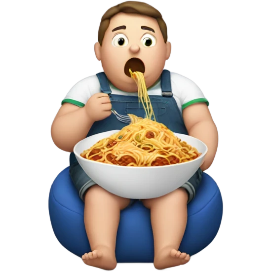 A fat kid eating spaghetti on a beanbag emoji