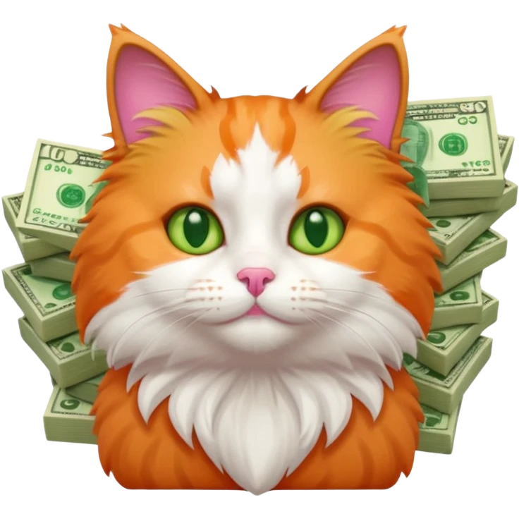 Cute cat surrounded by money emoji