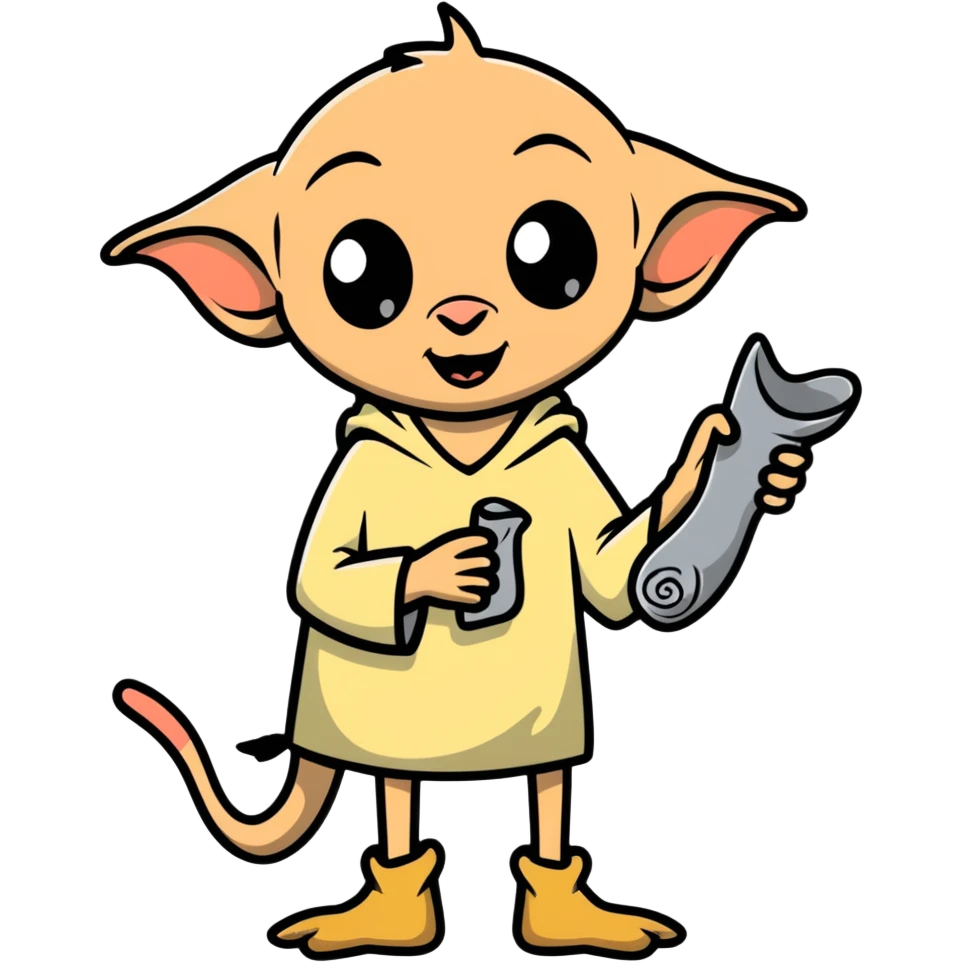 excited Dobby the house elf holding a sock emoji