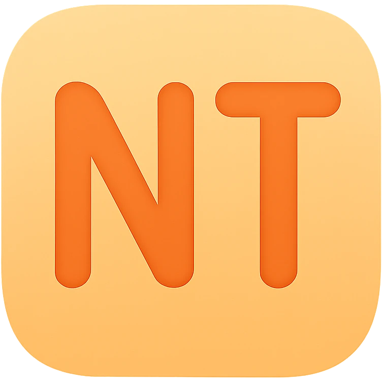 letters NT in a rounded icon style, with soft edges and a friendly look emoji