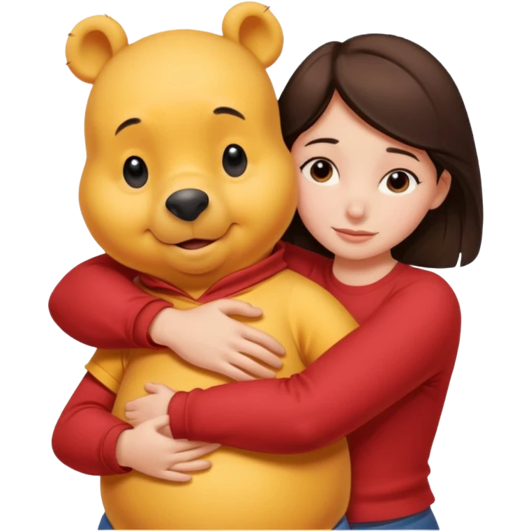 Adult Winnie the Pooh hugging brunette girl emoji