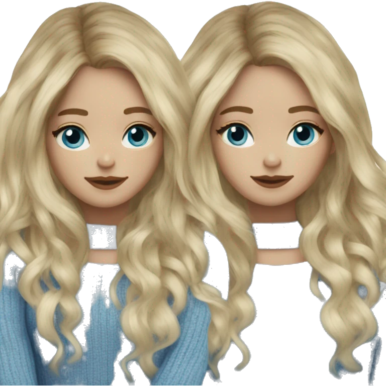 Blonde balayage long hair women blue sweater, blue eyes  emoji