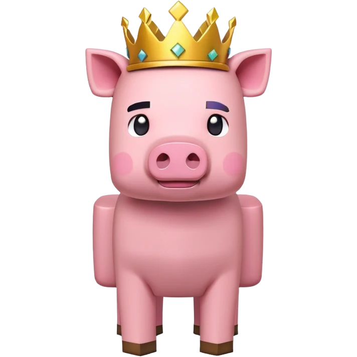 minecraft pig full body pink blocky animal with square head wearing a crown emoji