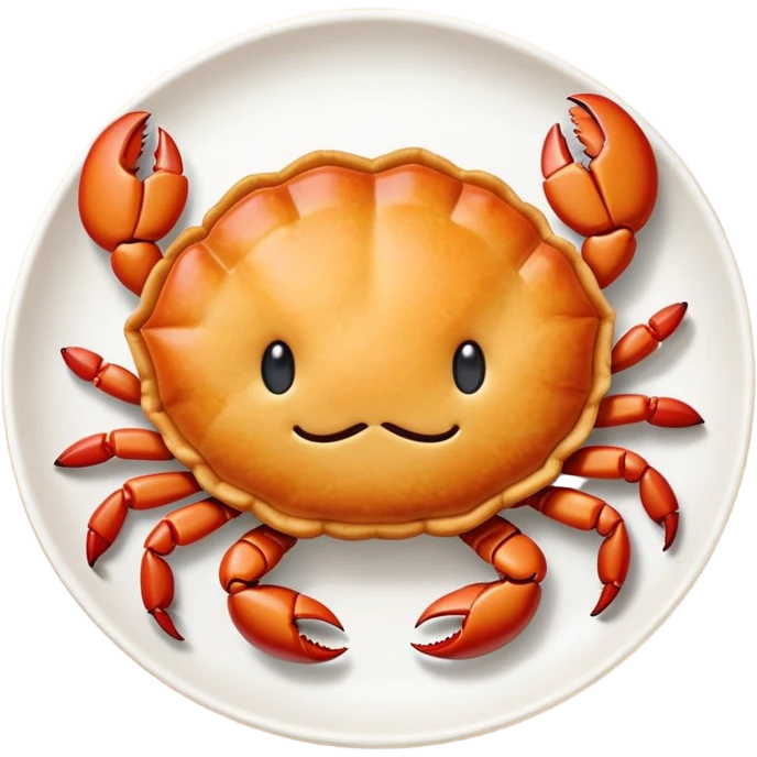 Shanghai Crab Shell Cake pastry shaped like crab shell, simplified emoji style with bold outlines and bright colors, cartoon style Xie Ke Huang specialty emoji