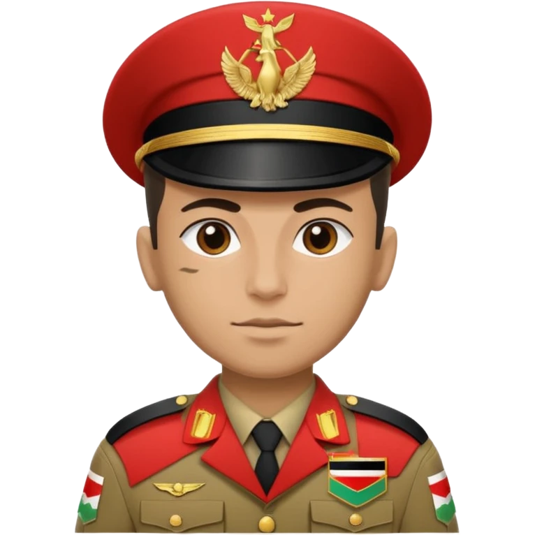 Portrait of an Iraqi soldier with an Iraqi flag chevron on his shoulder and chest emoji