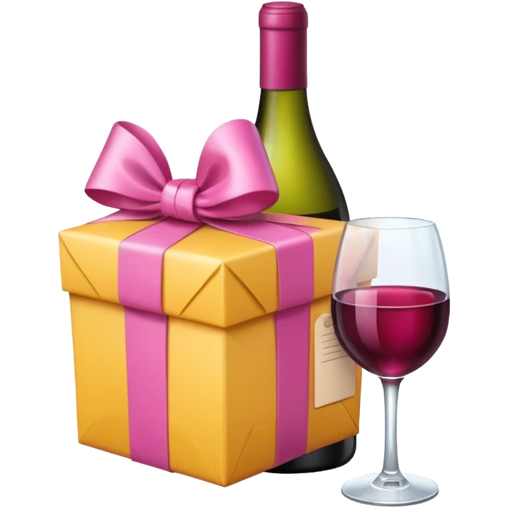 a wine gift with a pink ribbon emoji