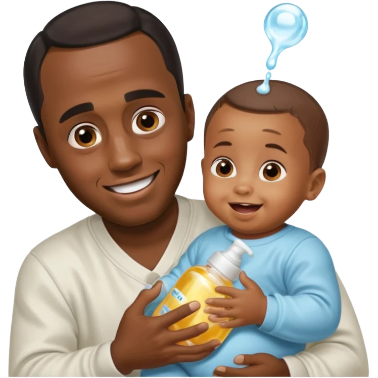 Sean “Diddy” Combs with baby oil and a very small infant and he’s pouring the baby oil on the baby and they have a scared face they’re really scared while diddy is happy emoji