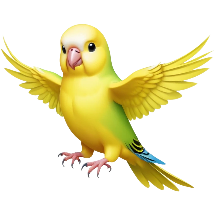 cinematic-[budgie]-realistic-full-body-perched-emoji,-wings-out-flying,-head-tilted-dramatically,-sleek-[yellow]-feathers,-simplified-yet-realistic-focused-features,-highly-detailed,-glowing-with-an-almost-sarcastic-glow emoji