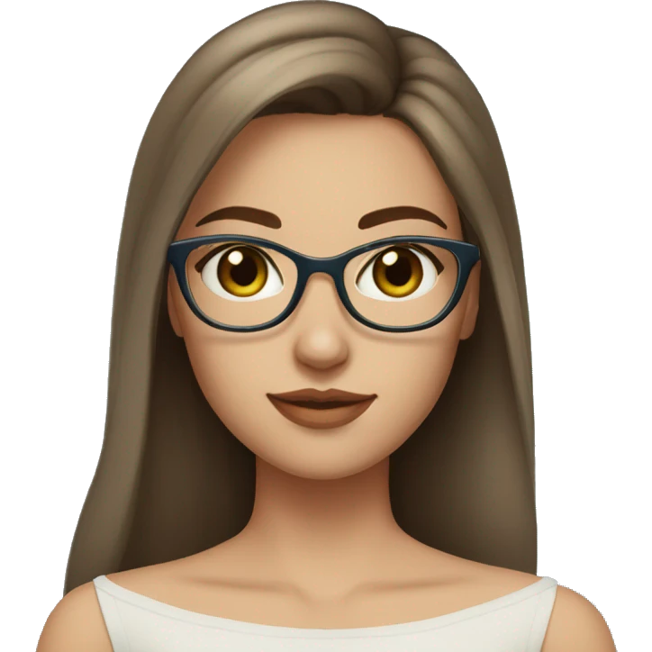 girl with brown hair in a side part, wearing off shoulder top, light coloured skin, greenish blue eyes, glasses emoji