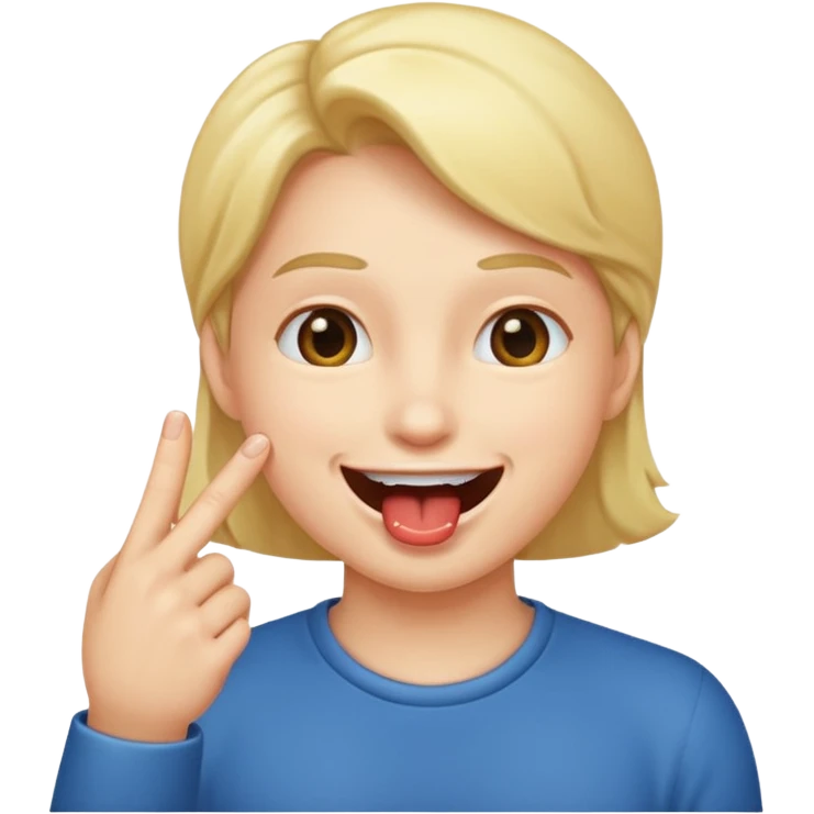 A smiling face with open mouth and taking is finger inside mouth emoji