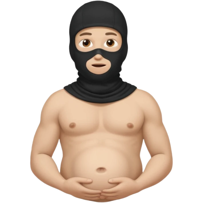 a man who is pregnant and wears a balaclava in his face and we can see his stomach who is bulging and pregnant emoji
