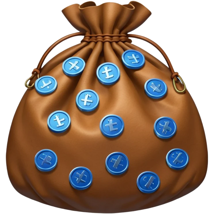brown money bag of blue coins emoji