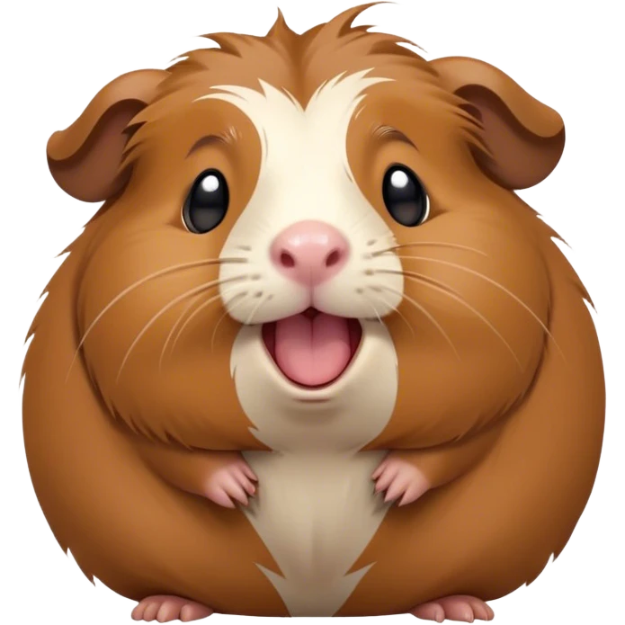 Cinematic Cute Yawning Brown Guinea Pig Portrait Emoji, Head tilted slightly with a dramatic, wide-open yawn, revealing a soft brown coat and tiny, droopy ears, round dark eyes barely open in drowsy contentment, Simplified yet irresistibly adorable features, highly detailed, glowing with a soft, cozy glow, high shine, relaxed yet expressive, stylized with a touch of whimsy, bright and endearing, soft glowing outline, capturing the essence of a sleepy yet affectionate guinea pig, so drowsy it feels like it could stretch out of the screen and curl up for a nap! emoji