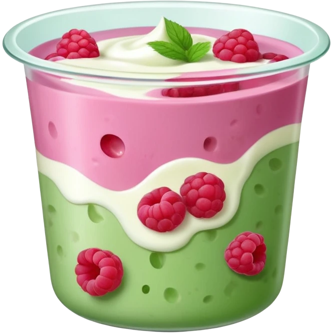 Fruits like yogurt, raspberries, probiotik, in 3d view, aesthetic! Show the green or pink colour emoji
