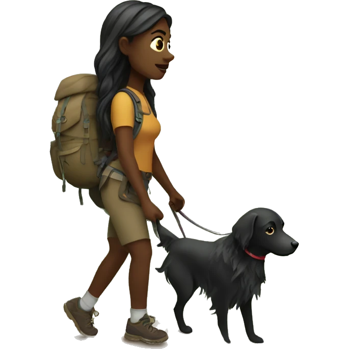 Dark woman long hair hiking with dog emoji