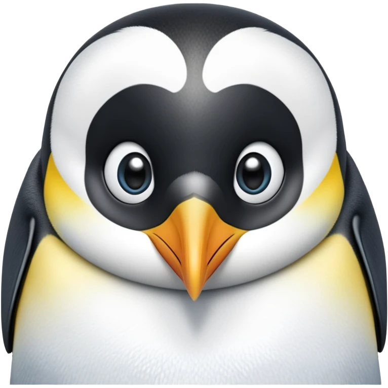 cinematic-cute-emperor-penguin-portrait-emoji,-head-tilted-playfully-and-inquisitively,-with-glossy,-pristine-plumage-accented-by-a-bright-beak-and-round,-sparkling-eyes-filled-with-curiosity,-simplified-yet-irresistibly-adorable-features zoomed into the face emoji