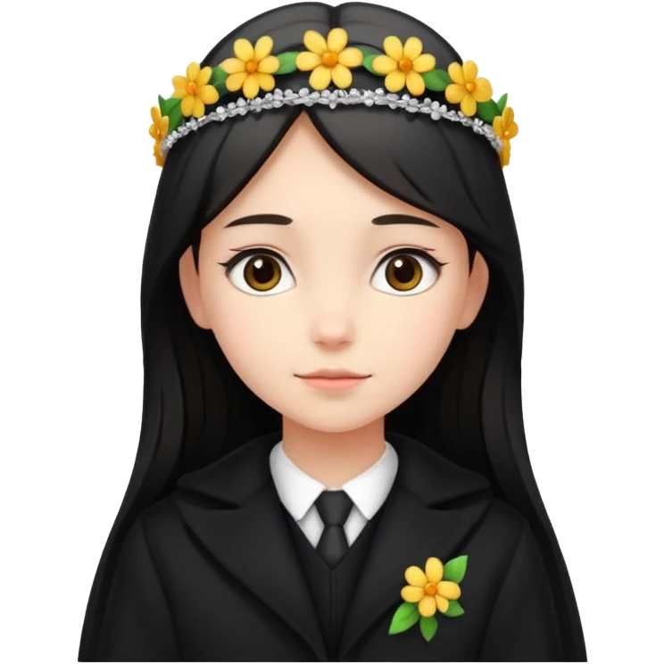 cute law student girl in black coat flower tiara emoji