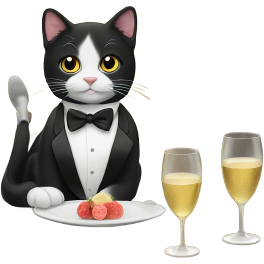 Tuxedo cat, drinking champagne ￼ emoji
