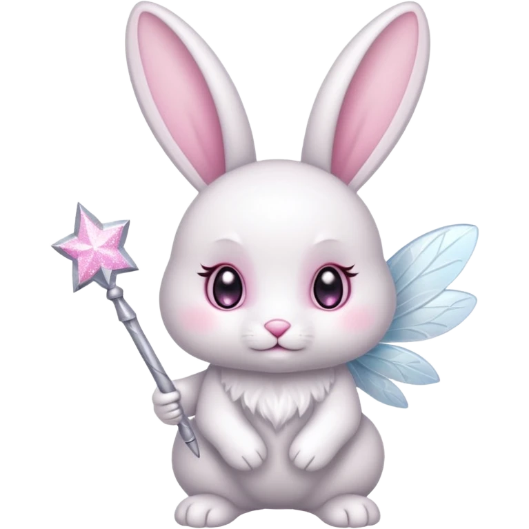 White Fairy glitter bunny with wand  emoji
