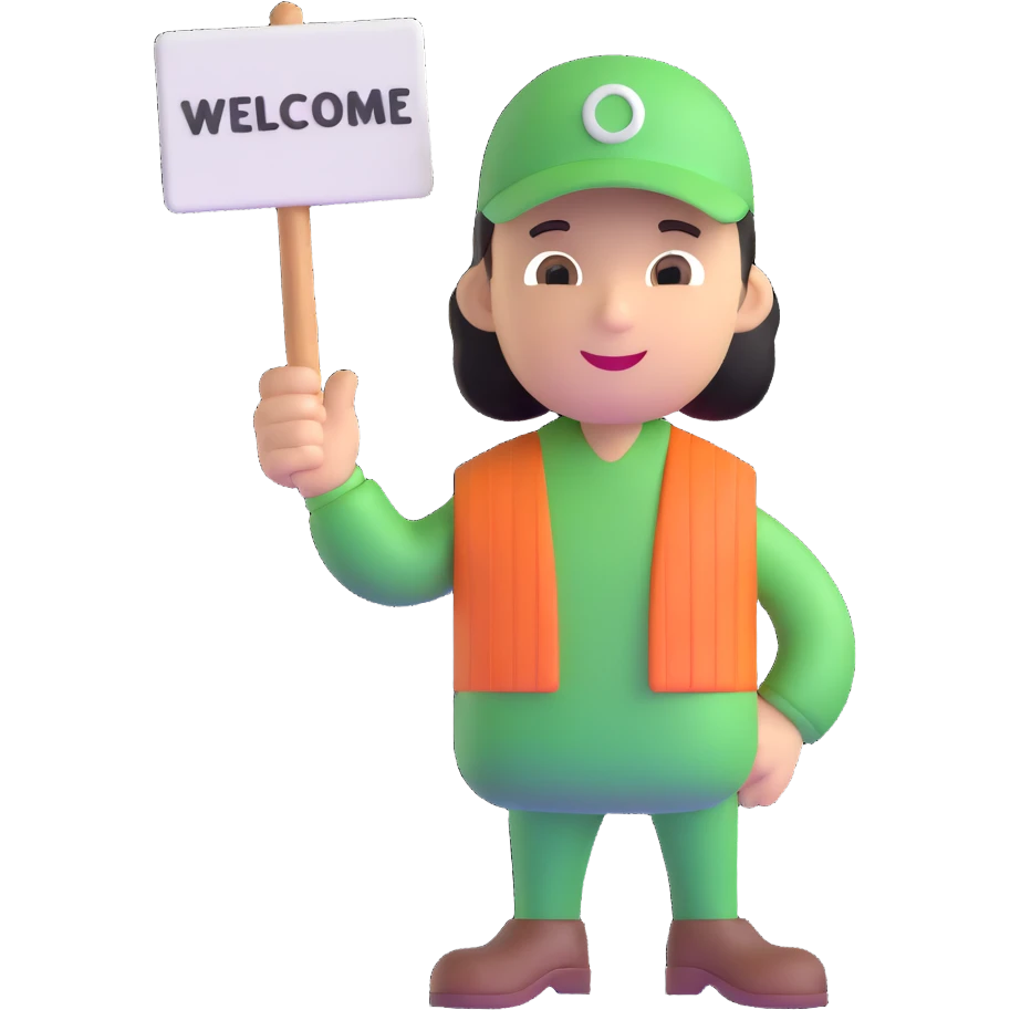 character holding a welcome sign emoji