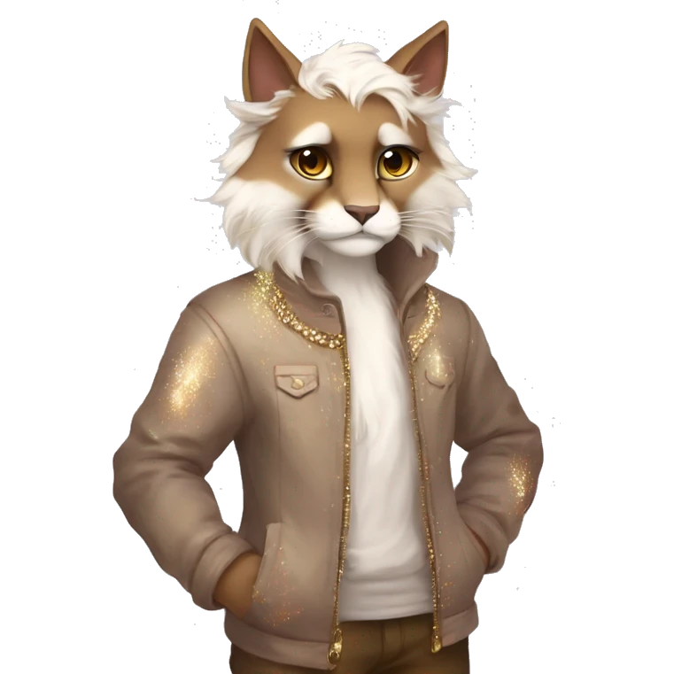 Furry, sparkle, iridescent, colorful, pastel, edgy, cool, fantasy beautiful, brown, beige, white, divine, godly, angelic, animal, anthro, full body, fursona, feline emoji
