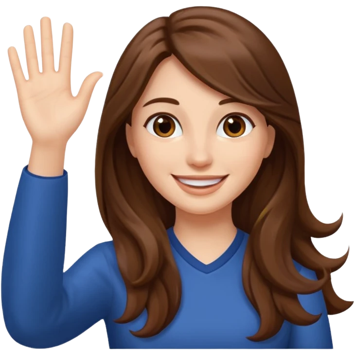 long lenght hair brown and say hi with hand emoji