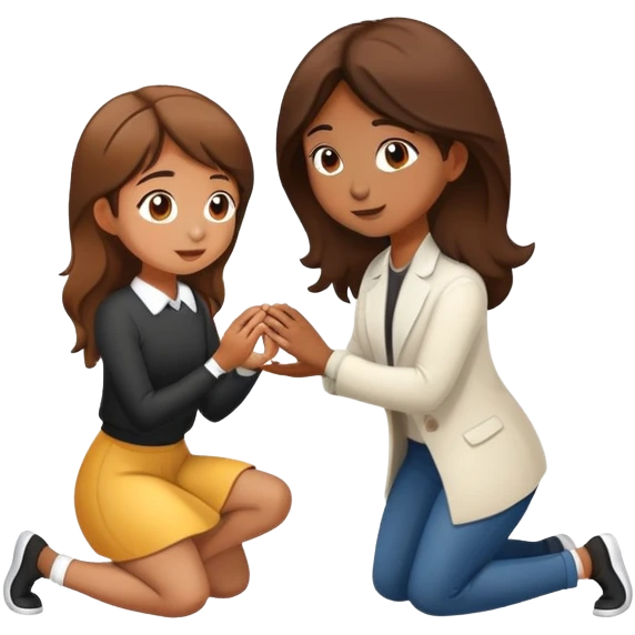 brown girl on her knee proposing w ring emoji
