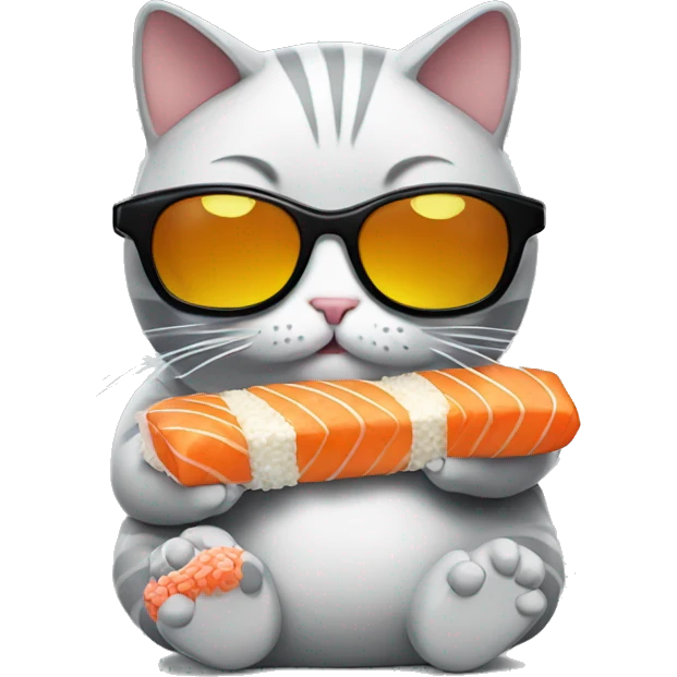 chunky cat with sunglasses eating sushi emoji