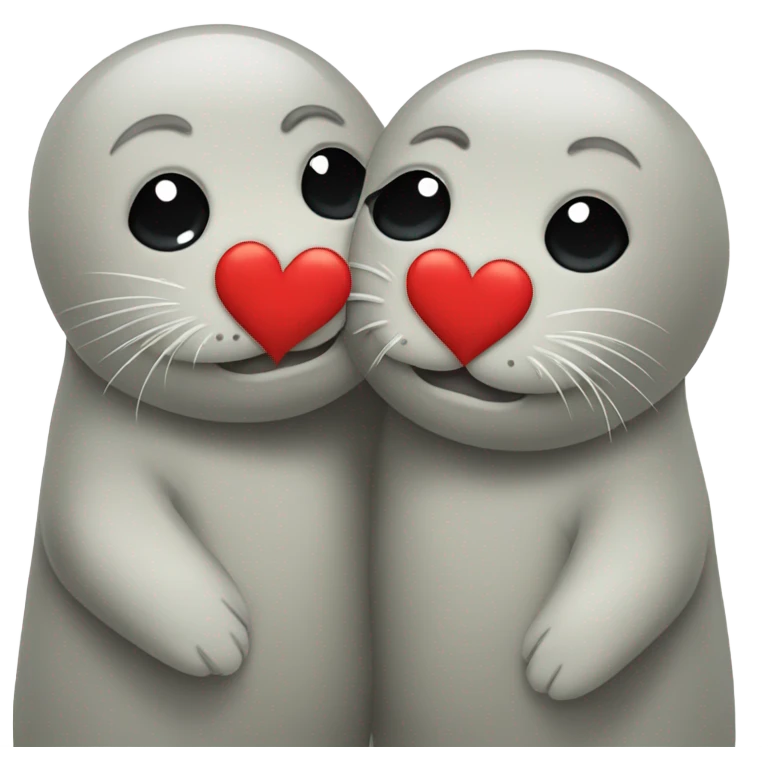 two seals hugging each other with a little red heart emoji in between them  emoji