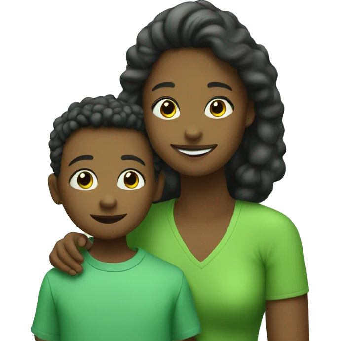 kid who loves the colour green with his Mum emoji